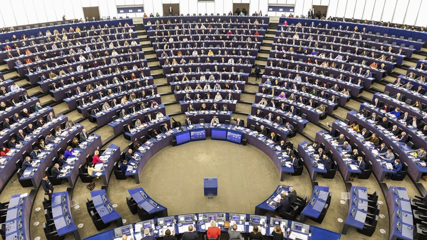 Members of the European Parliament sit in the plenary chamber of the European Parliament during a vote. Among other things, MEPs will vote today on a free trade agreement with Vietnam. 