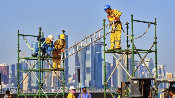 Construction workers in Doha, Qatar.