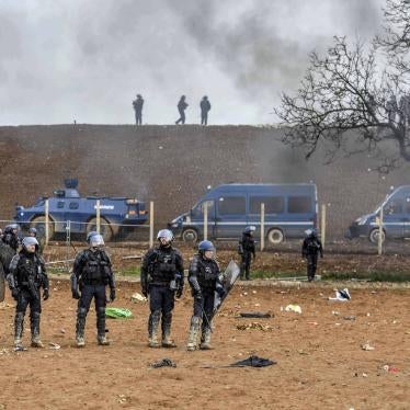 Mobile riot gendarmes policing a protest against the construction of a new water reserve for agricultural irrigation in Sainte-Soline, France March 2023. 