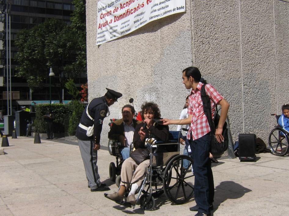 Marite Fernández addressing the public during a demonstration before the Senate demanding the right to legal capacity, Mexico City, Mexico, 2007. 