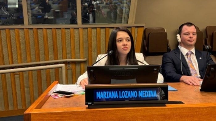 Fellow Mariana Lozano delivering a speech