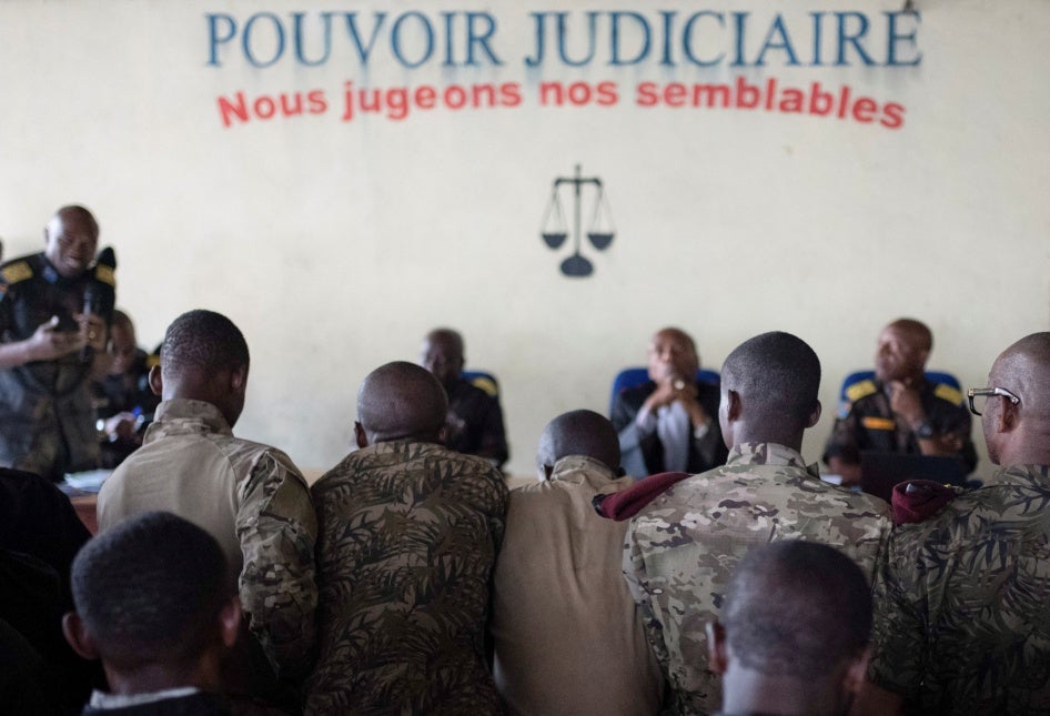 Congolese military personnel on trial for the murder of 57 civilians during a demonstration against the presence of MONUSCO, the United Nations stabilization mission in the Democratic Republic of the Congo, in Goma, North Kivu province, Democratic Republic of the Congo, September 7, 2023. 