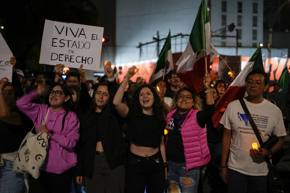 Federal court workers in Mexico City protest against a proposal that would remove and replace all judges in the country in popular elections, Monday, Aug. 26, 2024. 