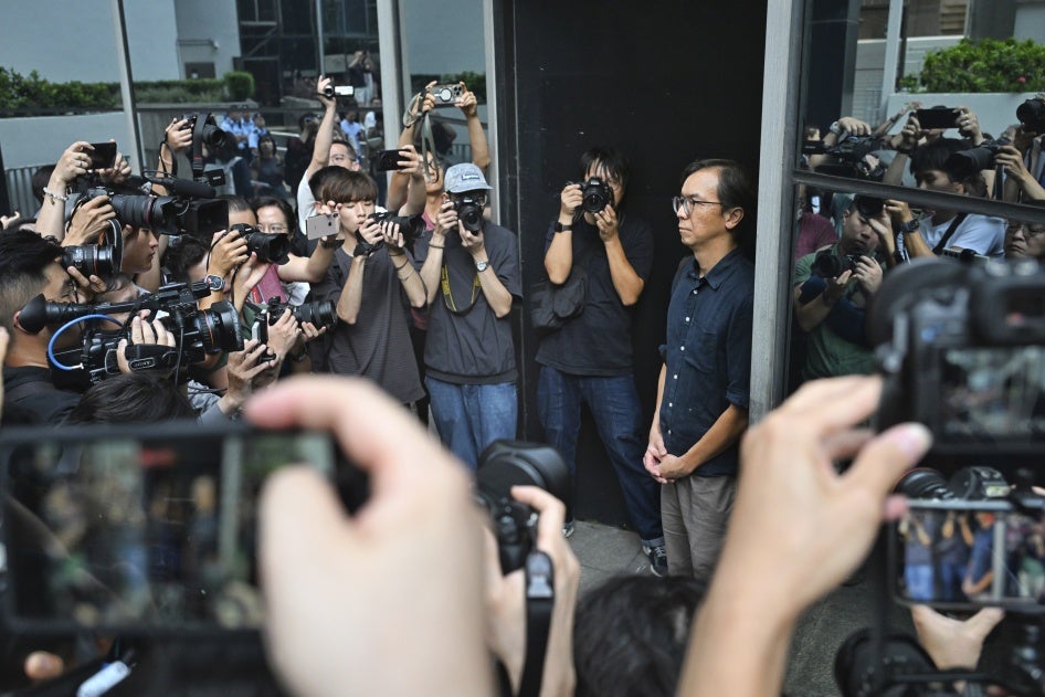 Chung Pui-kuen, the former chief editor of Hong Kong's now-shuttered Stand News, is released on bail after being found guilty in a politically motivated sedition trial, in Hong Kong, August 29, 2024.