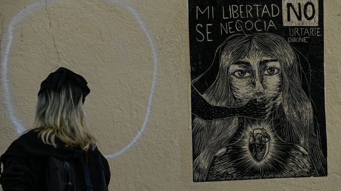 Women take part in a march for the decriminalization of abortion, “Strike for International Day for the Decriminalization of Abortion,” Toluca, Mexico. September 28, 2021.